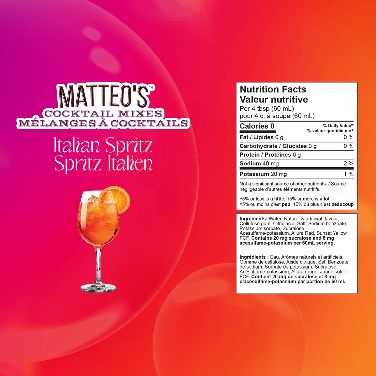 Mélanges pour cocktails sans sucre - Spritz italien — Nutrition Facts and Ingredients