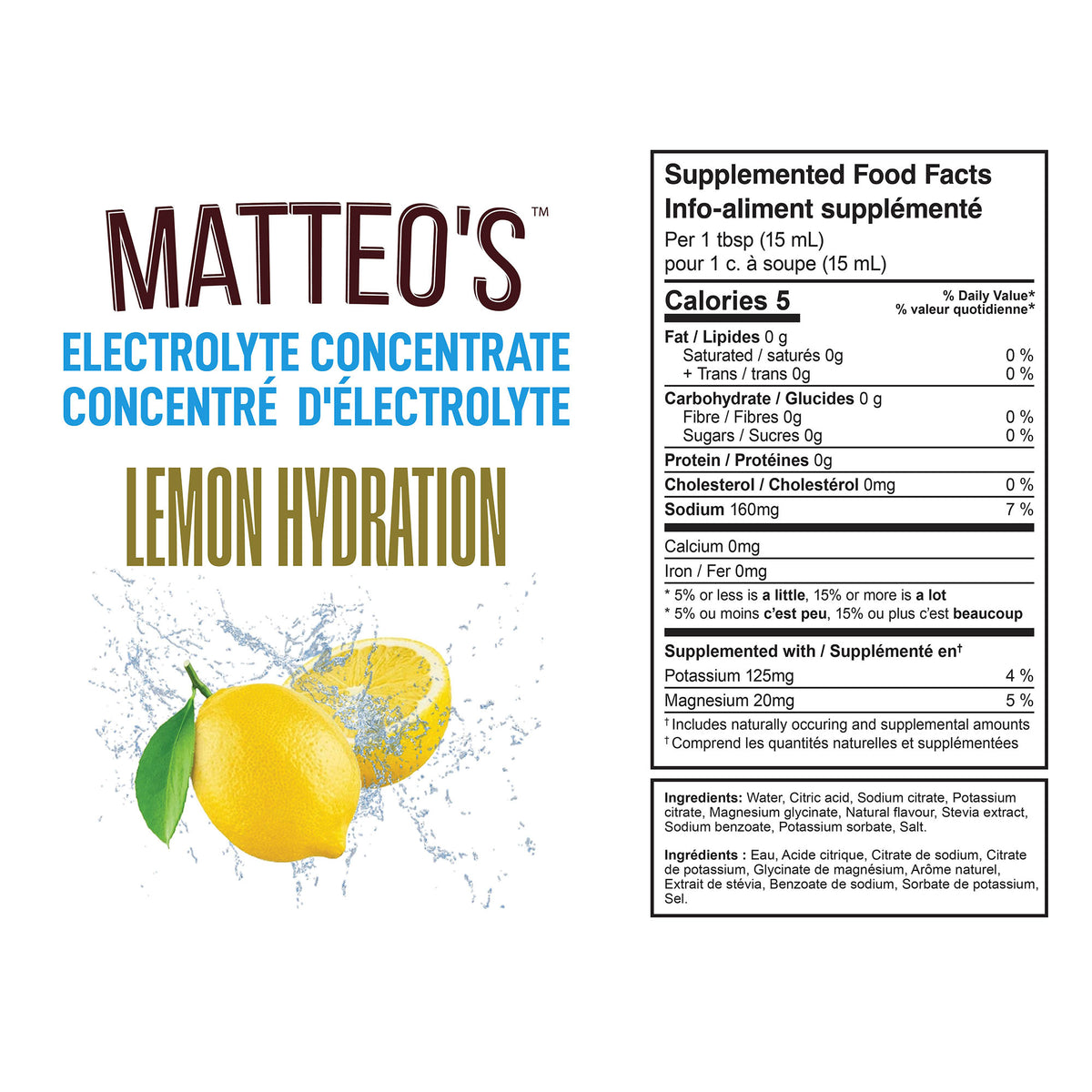Concentré hydratant sans sucre de Matteo - Citron — Nutrition Facts and Ingredients