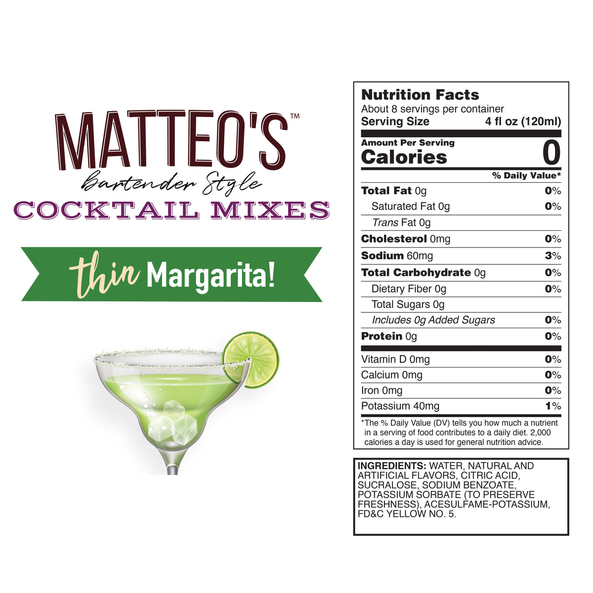 Sugar Free Cocktail Mix - Margarita (1L)
