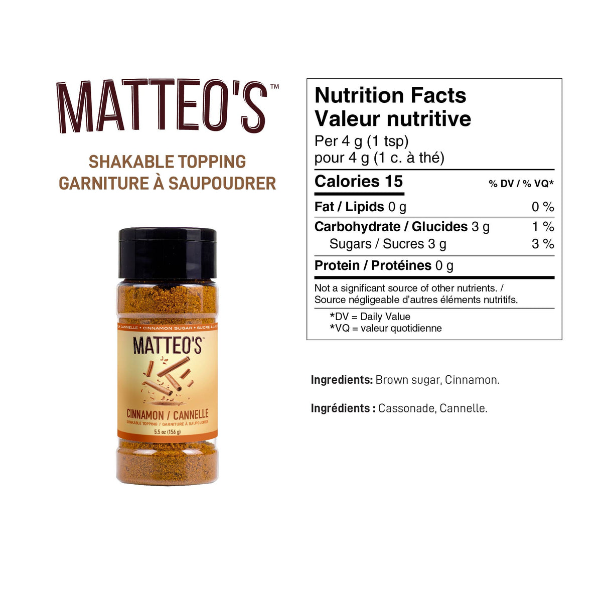 Matteo's Cinnamon Sugar Powder Topping 5.5 oz (156 g)
