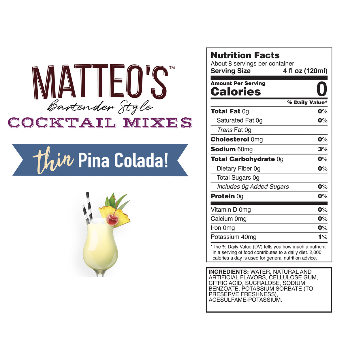 Sugar Free Cocktail Mix - Pina Colada (1L)