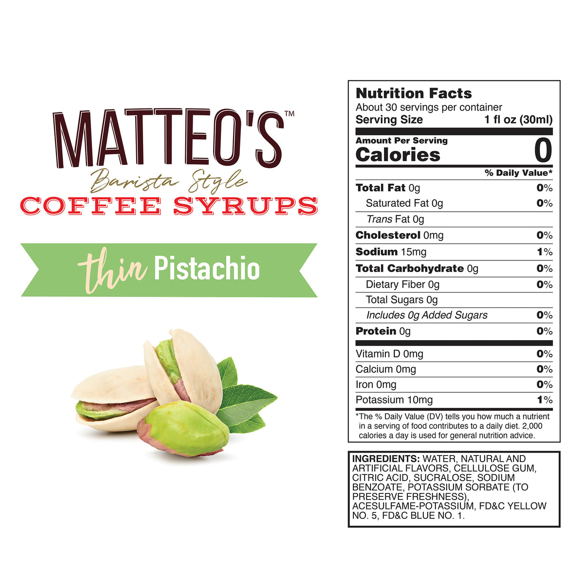 Sugar Free Coffee Syrup, Pistachio (1L)