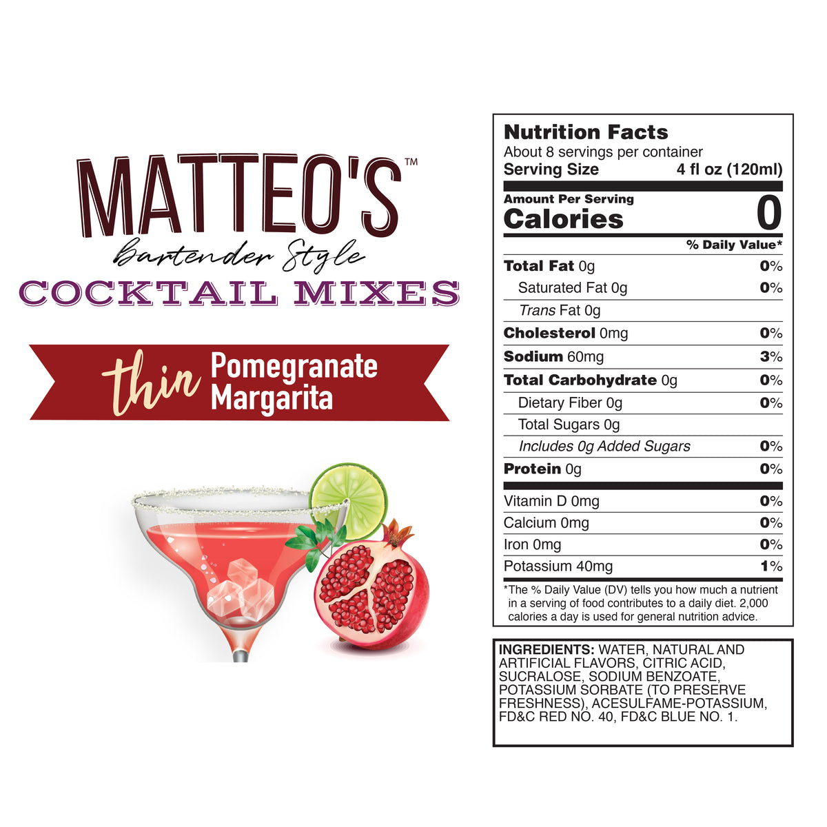 Sugar Free Cocktail Mix - Pomegranate Margarita (1L)