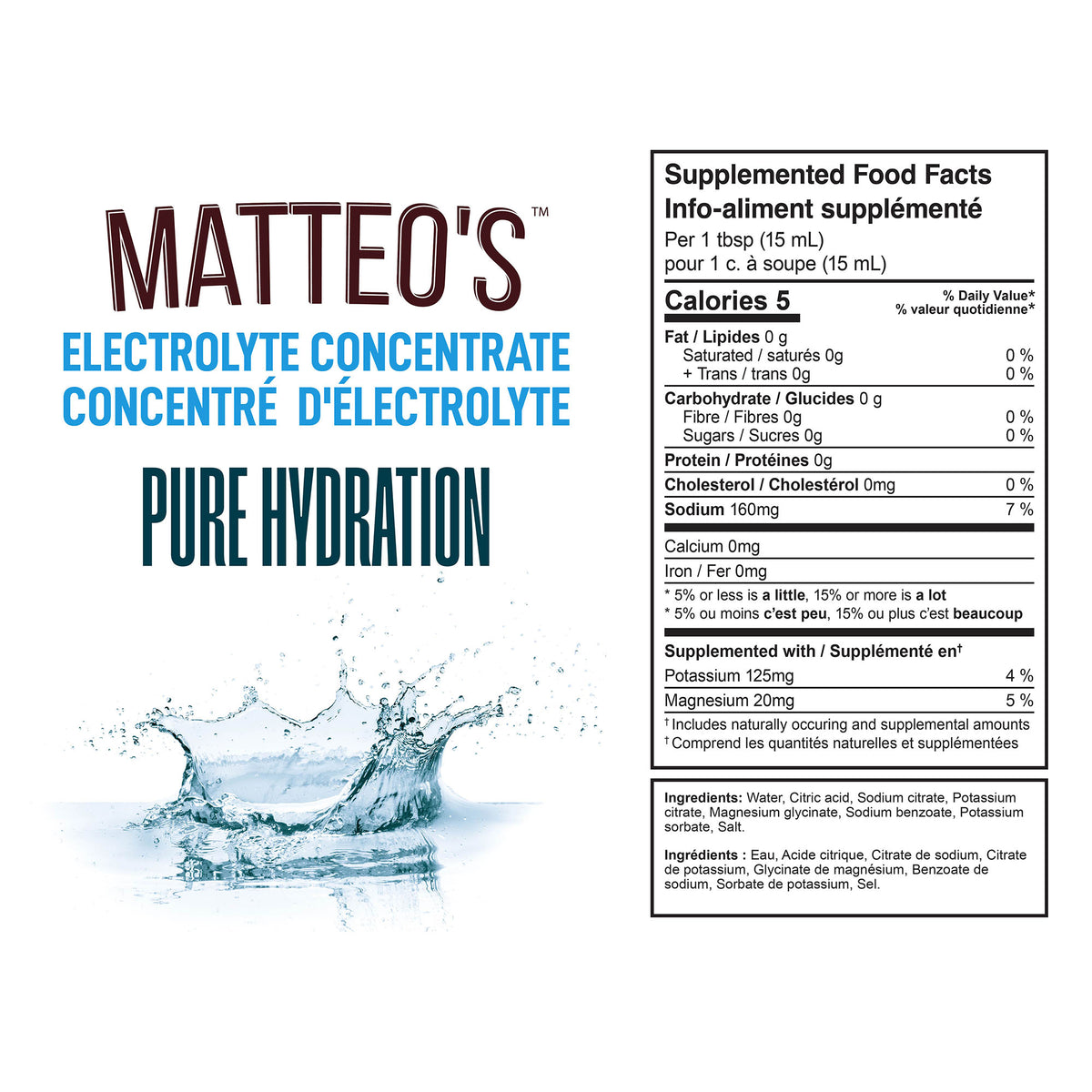 Concentré hydratant sans sucre de Matteo - Pure — Nutrition Facts and Ingredients