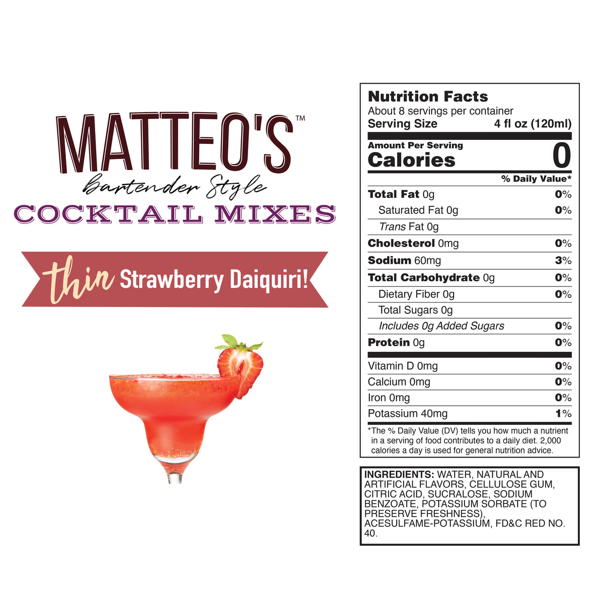 Sugar Free Cocktail Mix - Strawberry Daiquiri (1L)