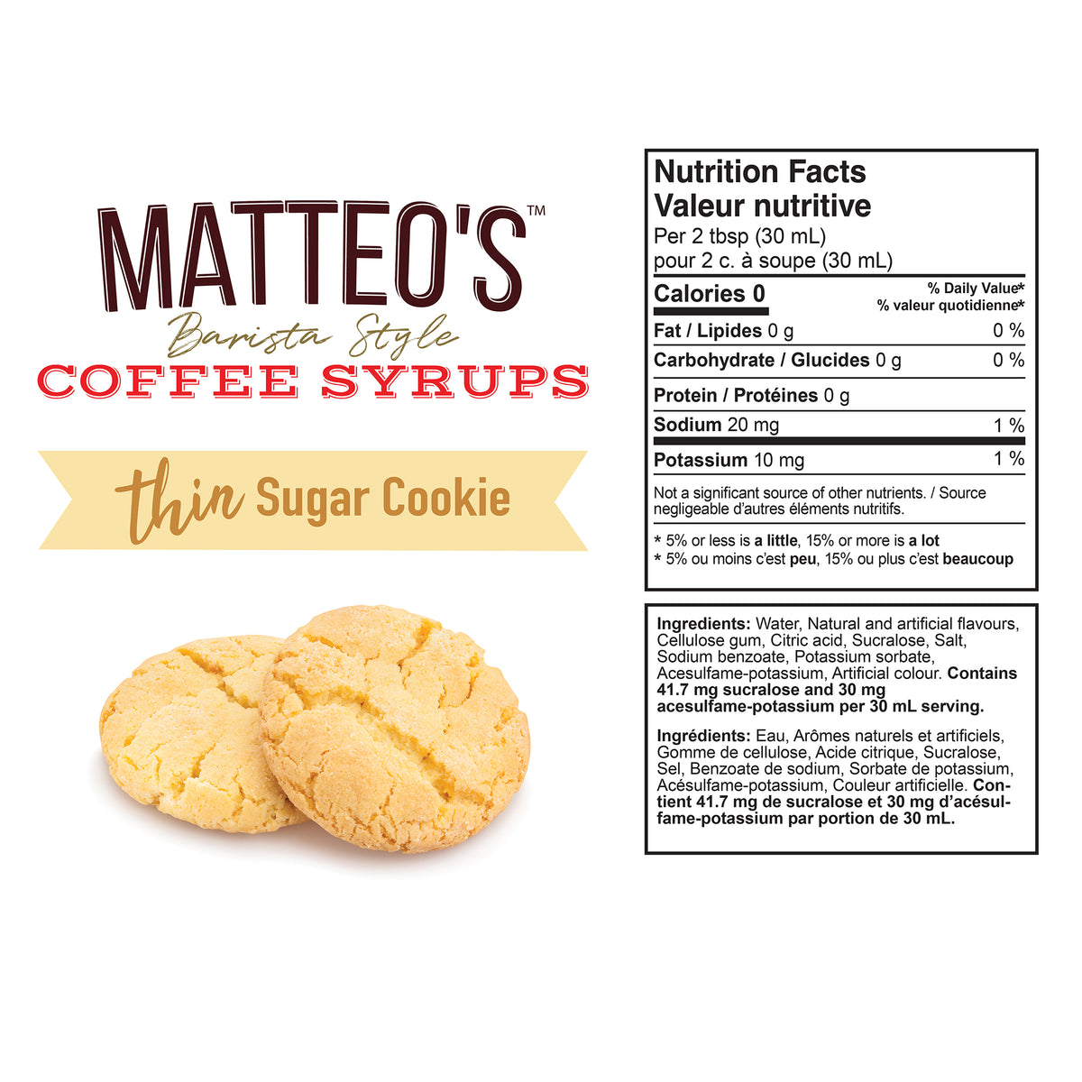 Sugar Free Coffee Syrup, Sugar Cookie — Nutrition Facts and Ingredients