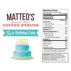 Sugar Free Coffee Syrup, Birthday Cake (1L)