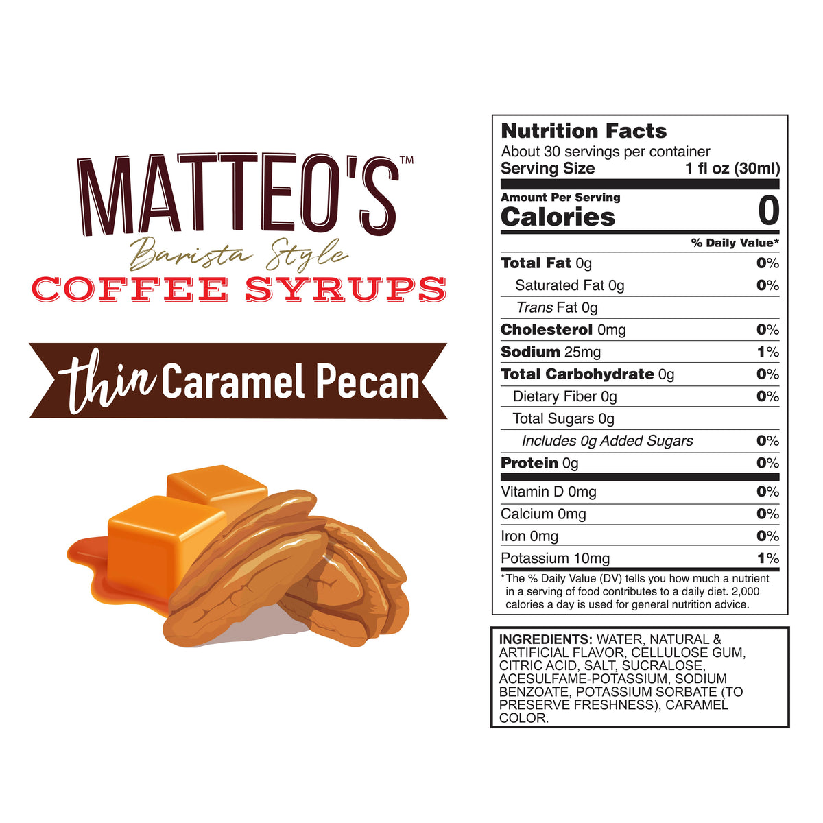 Sugar Free Coffee Syrup, Caramel Pecan (1L)