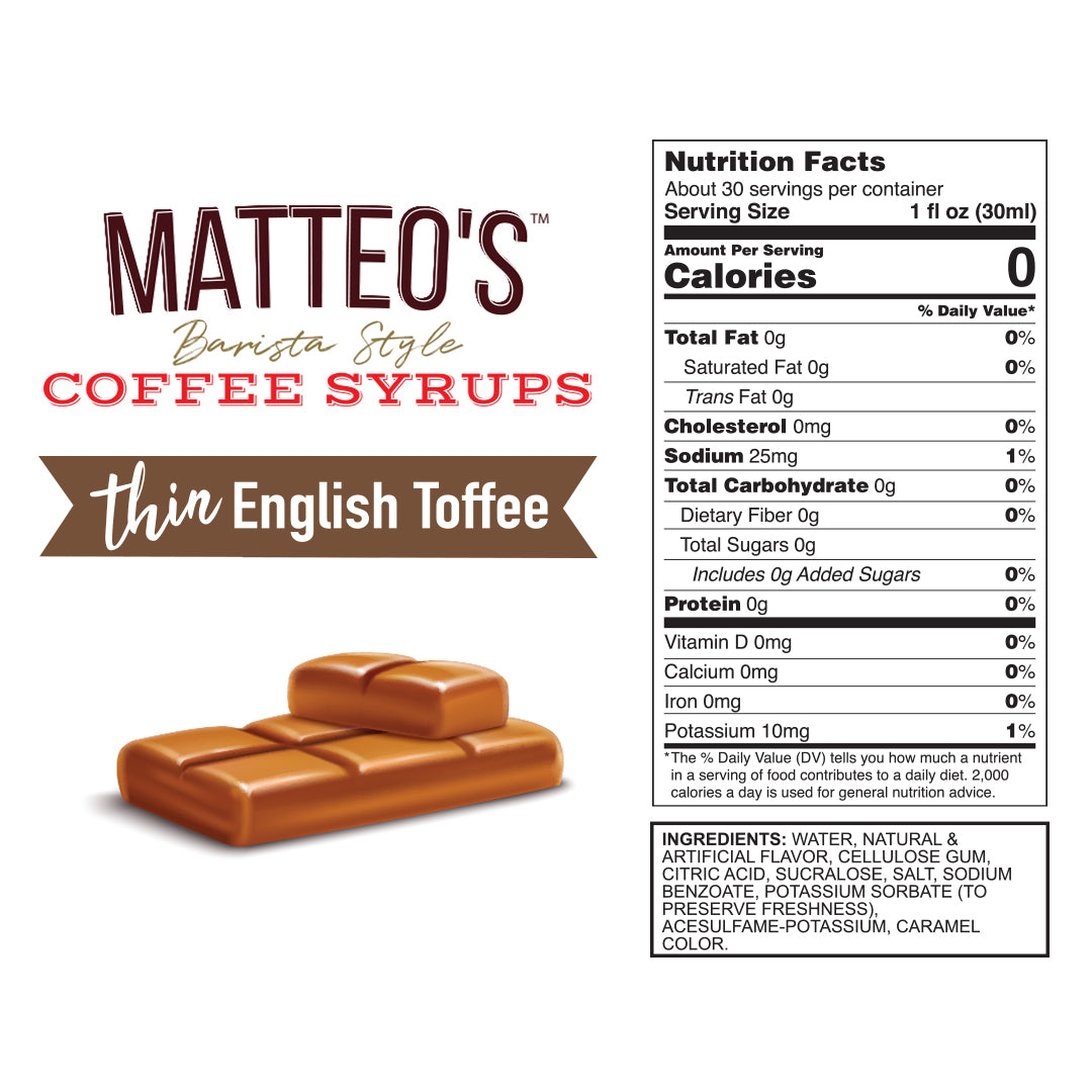 Sugar Free Coffee Syrup, English Toffee (1L)