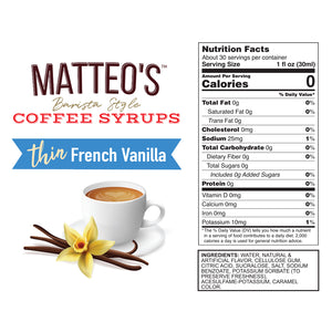 Sugar Free Coffee Syrup, French Vanilla (1L)