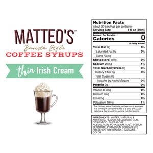 Sugar Free Coffee Syrup, Irish Cream (1L)