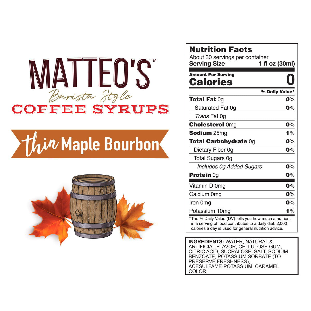 Sugar Free Coffee Syrup, Maple Bourbon (1L) — Nutrition Facts and Ingredients