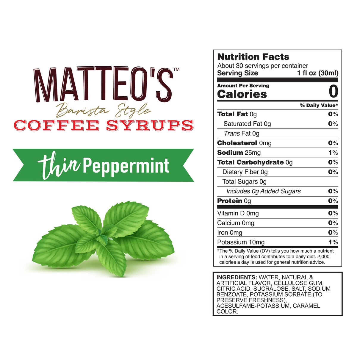 Sugar Free Coffee Syrup, Peppermint (1L) — Nutrition Facts and Ingredients