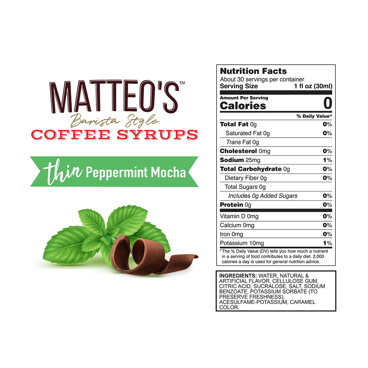 Sugar Free Coffee Syrup, Peppermint Mocha (1L)