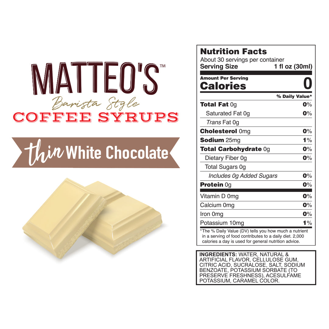 Sugar Free Coffee Syrup, White Chocolate (1L)