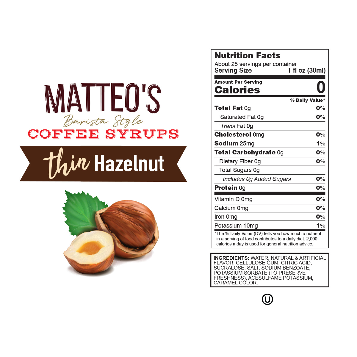 Sugar Free Coffee Syrup, Hazelnut — Nutrition Facts and Ingredients