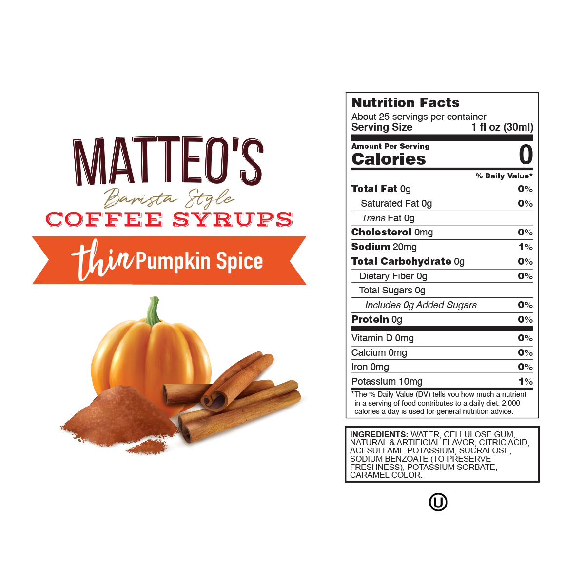 Sirop de café sans sucre, épices à la citrouille — Nutrition Facts and Ingredients
