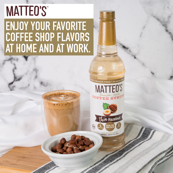 Matteo's Sans Sucre Arôme Coffee Noisette Syrup, Délicieux Coffee Syrup, 0  Calories, 0 Sirops Coffee Sucre, Compatible Céto
