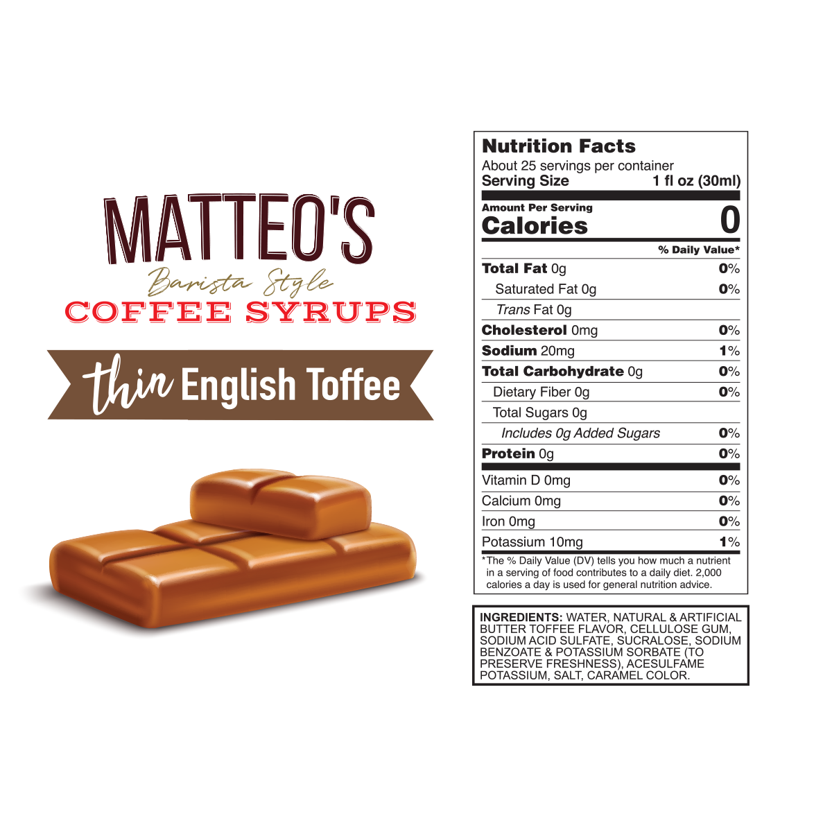 Sirop de café sans sucre, caramel anglais — Nutrition Facts and Ingredients