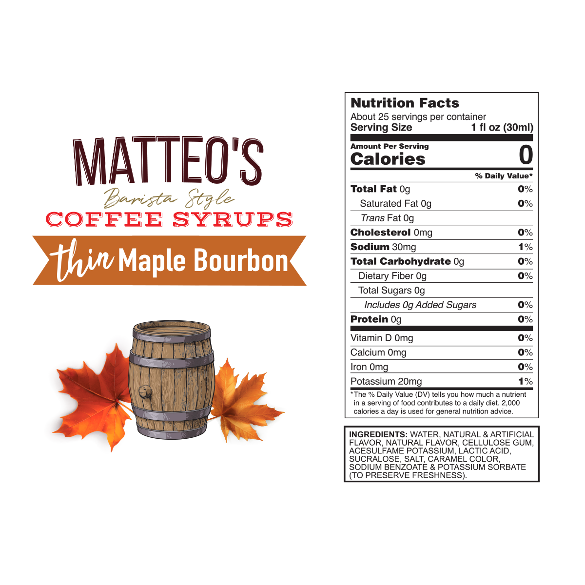 Sirop de café sans sucre, Bourbon d'érable — Nutrition Facts and Ingredients