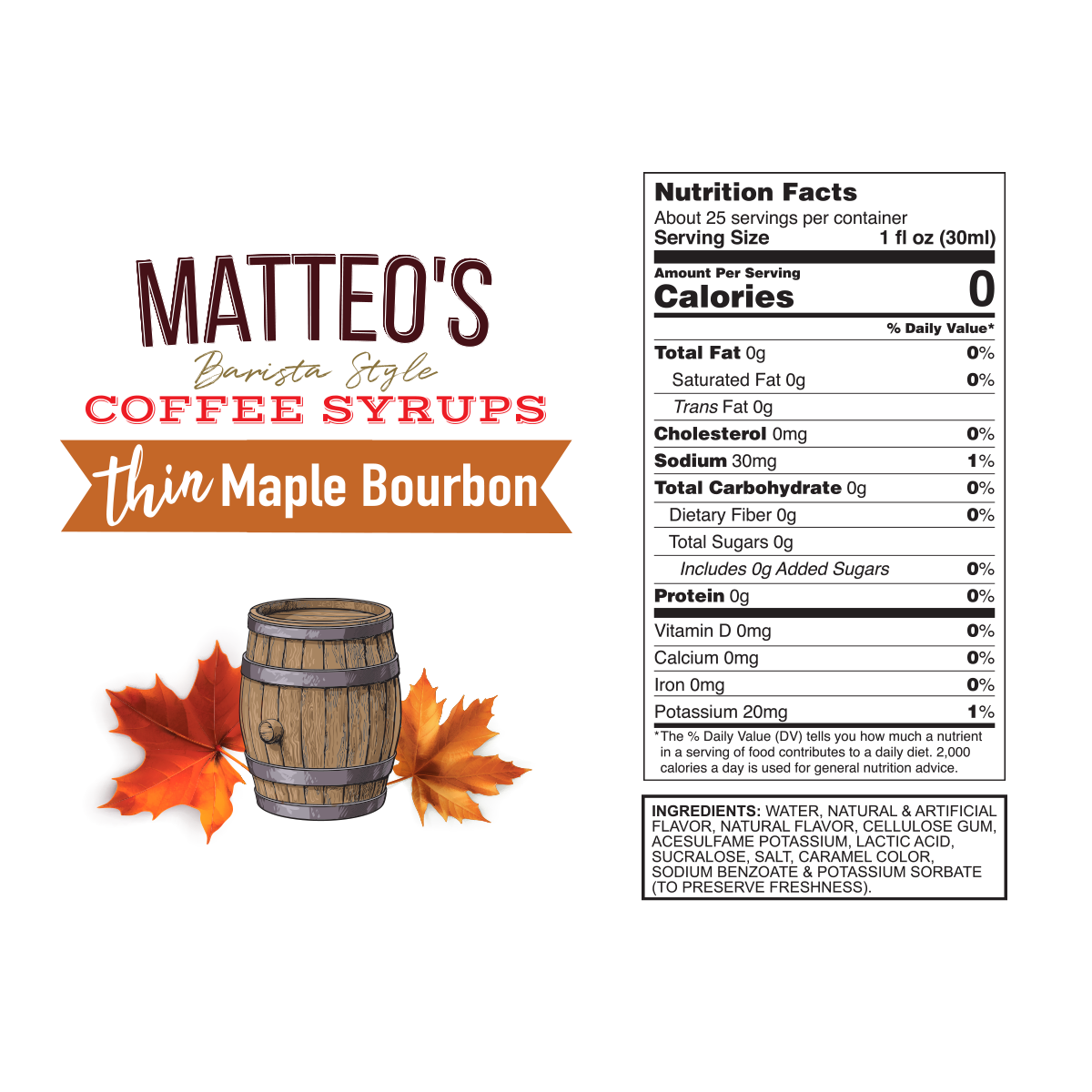 Matteo's Lot de 2 sirops aromatisants pour café sans sucre, cannelle vanille,  délicieux sirop de café, 0 calorie, 0 sirop de café au sucre, compatible  avec le régime cétogène, 720,1 g