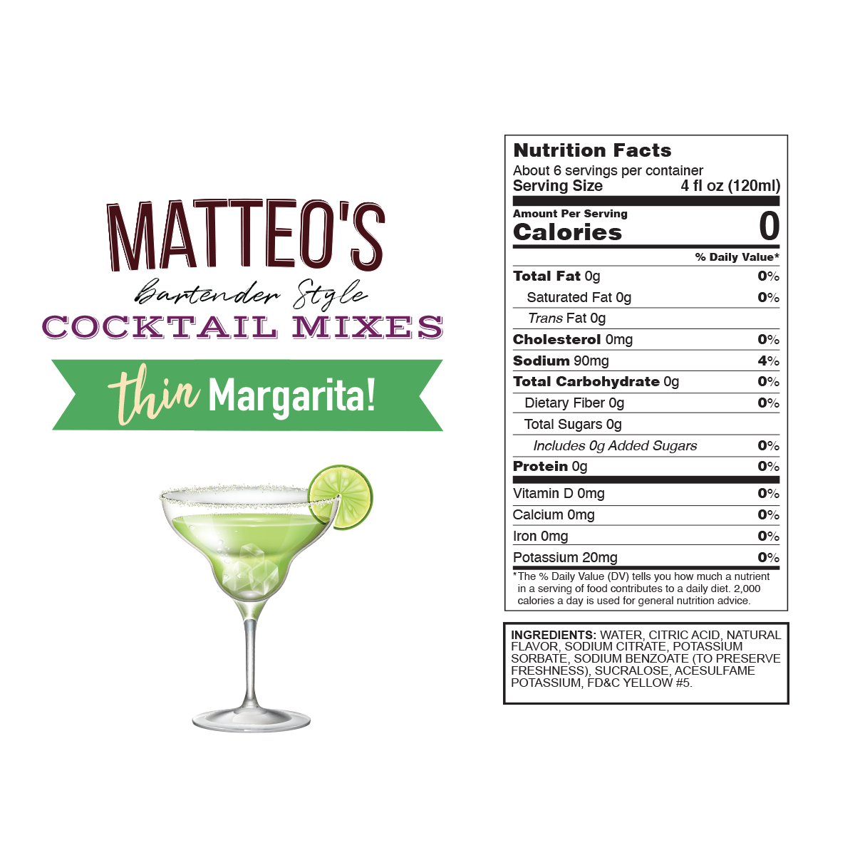 Mélanges pour cocktails sans sucre - Margarita — Nutrition Facts and Ingredients