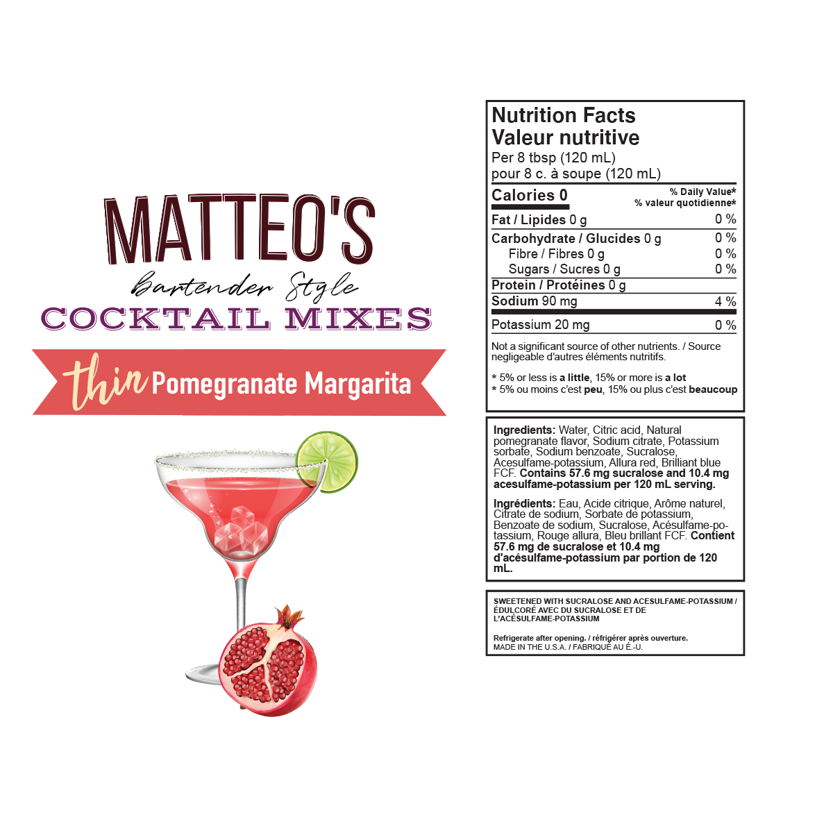 Sugar Free Cocktail Mixes - Pomegranate Margarita — Nutrition Facts and Ingredients