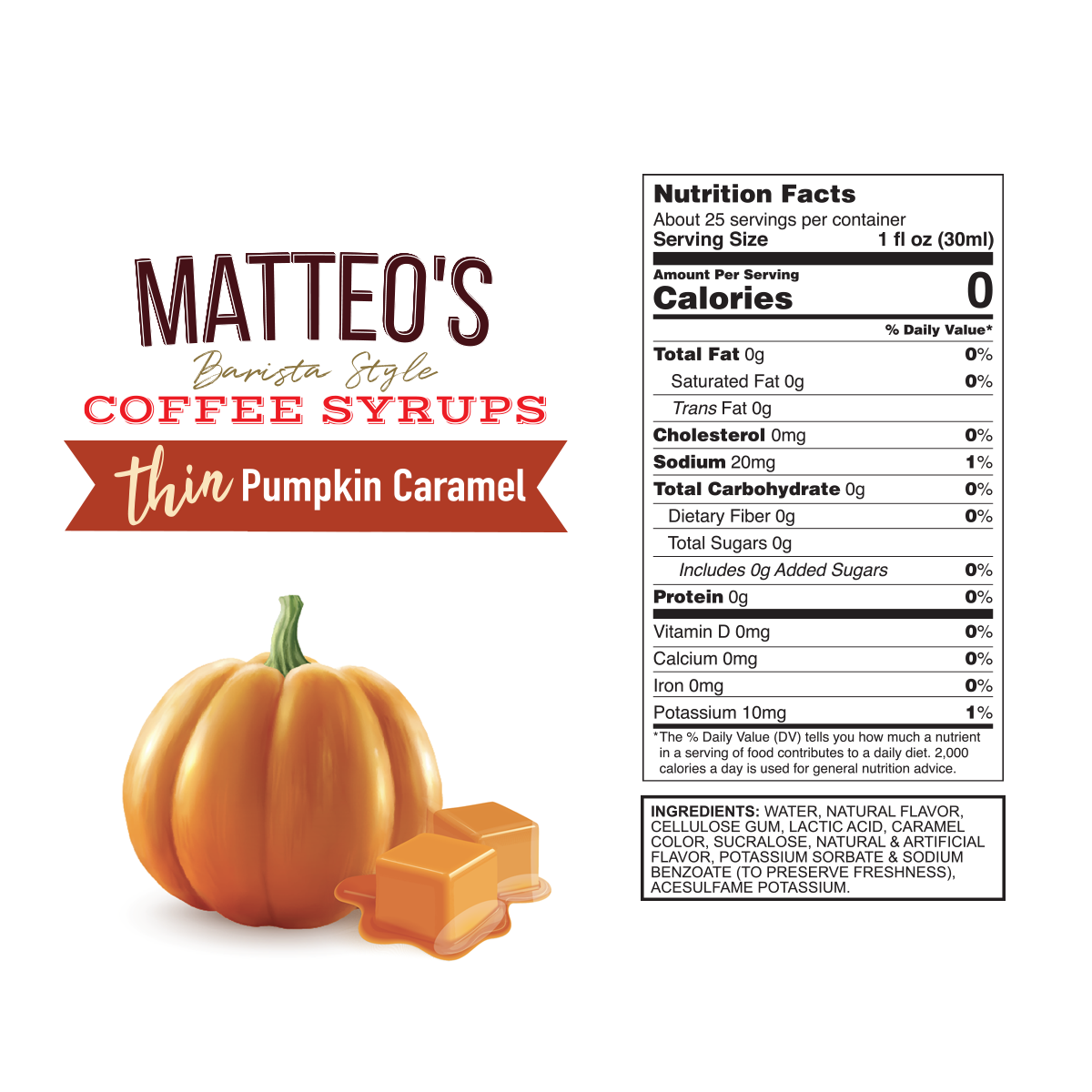 Sirop de café sans sucre, caramel de citrouille — Nutrition Facts and Ingredients
