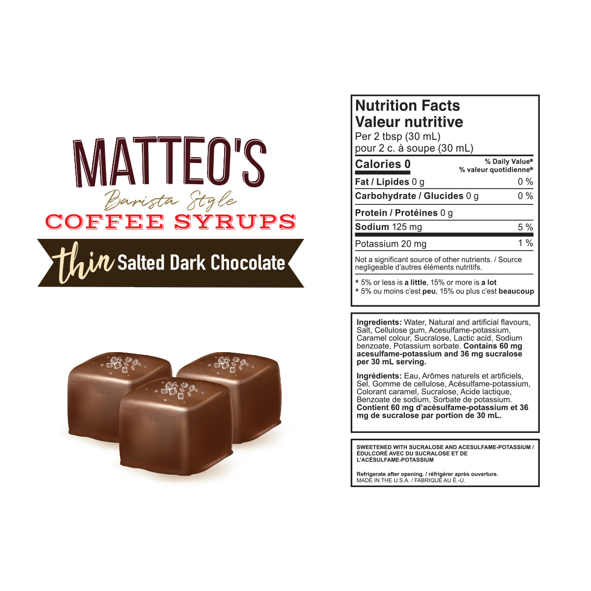 Sirop de café sans sucre, chocolat noir salé — Nutrition Facts and Ingredients