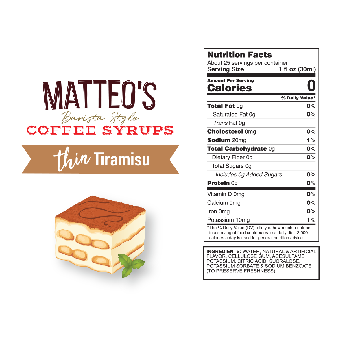 Sirop de café sans sucre, Tiramisu — Nutrition Facts and Ingredients