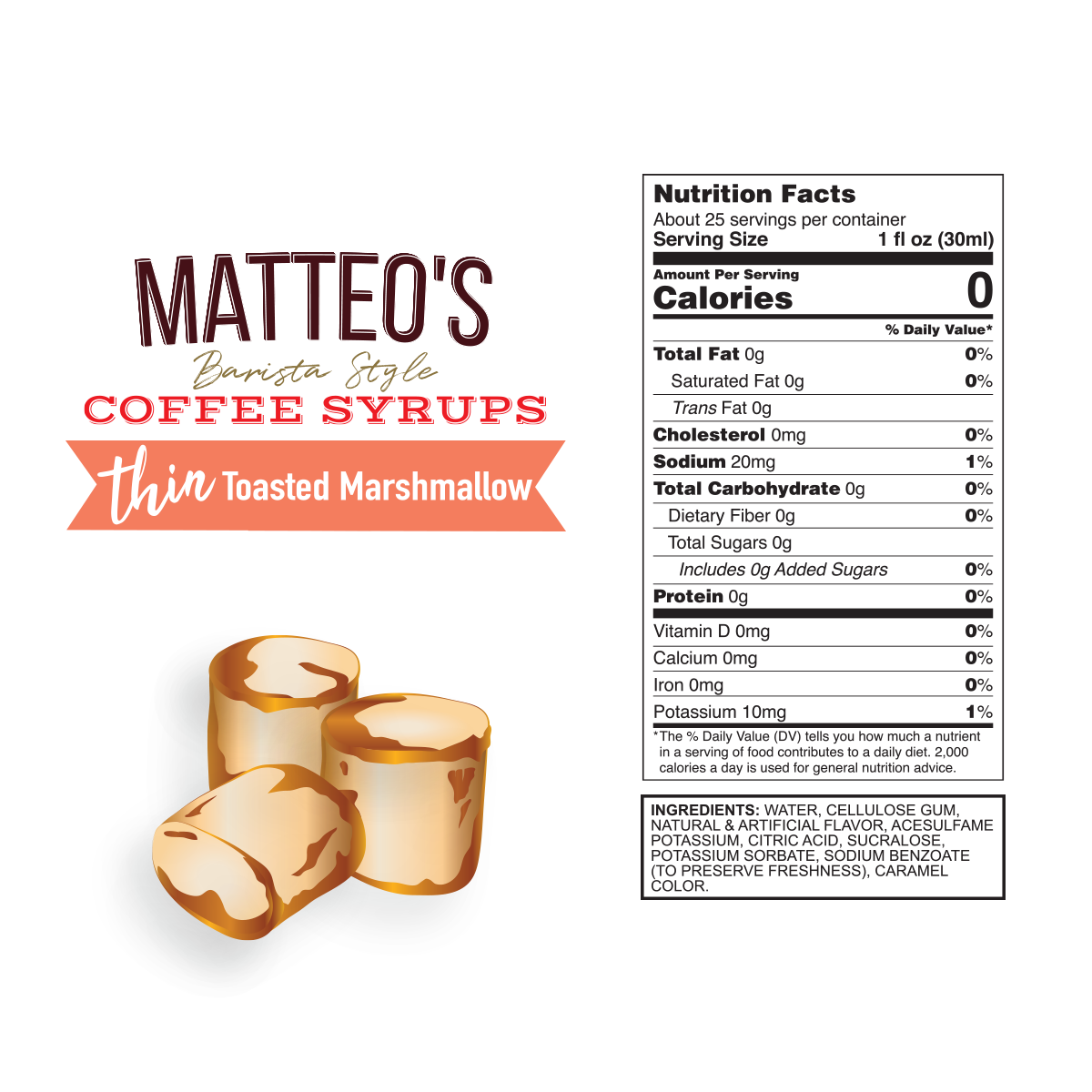 Sirop de café sans sucre, guimauve grillée — Nutrition Facts and Ingredients