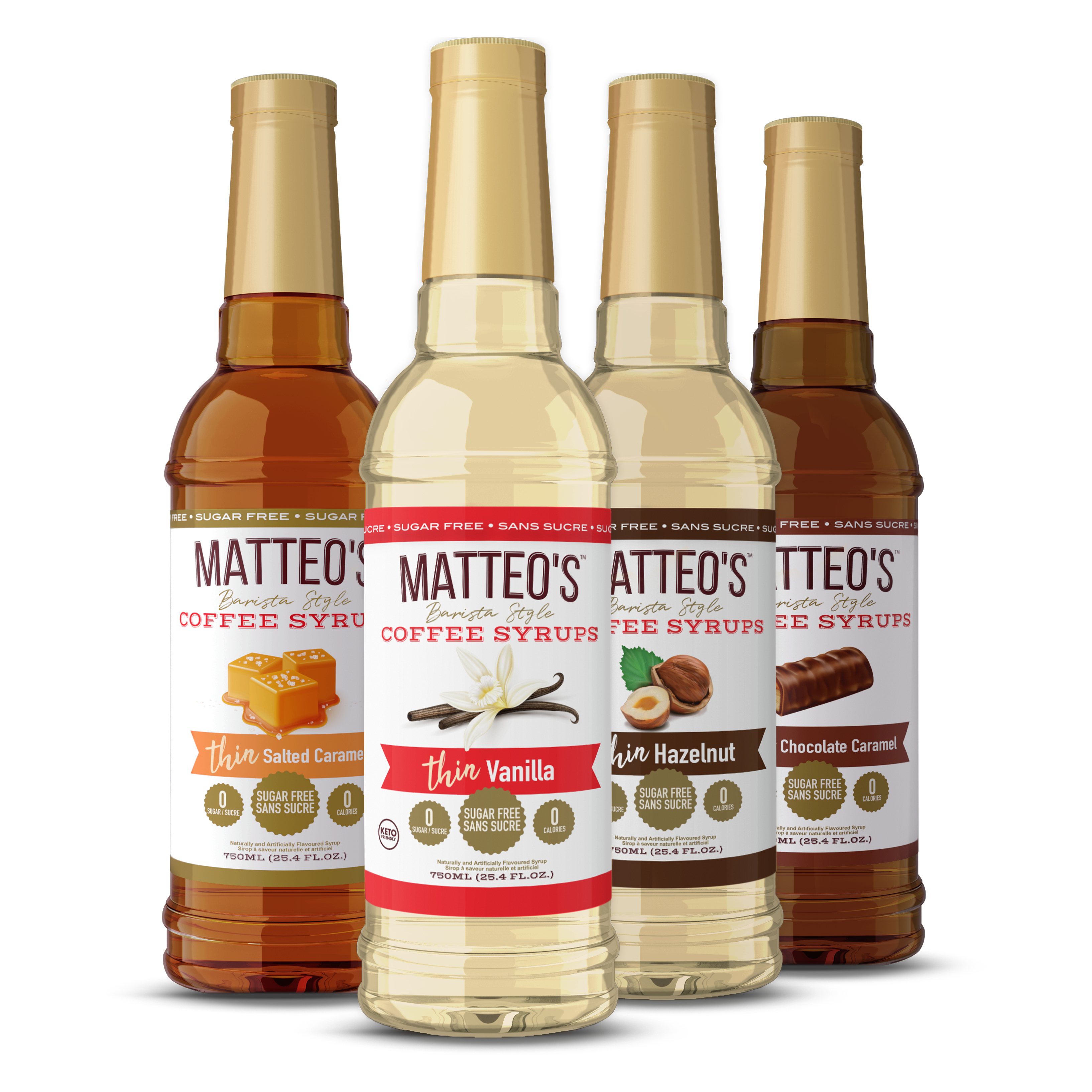 Sugar Free Coffee Syrup, Variety Pack, (4 Flavors) - Matteo's Coffee Syrup