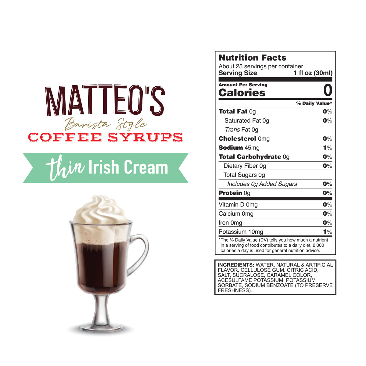 Sirop de café sans sucre, crème irlandaise — Nutrition Facts and Ingredients