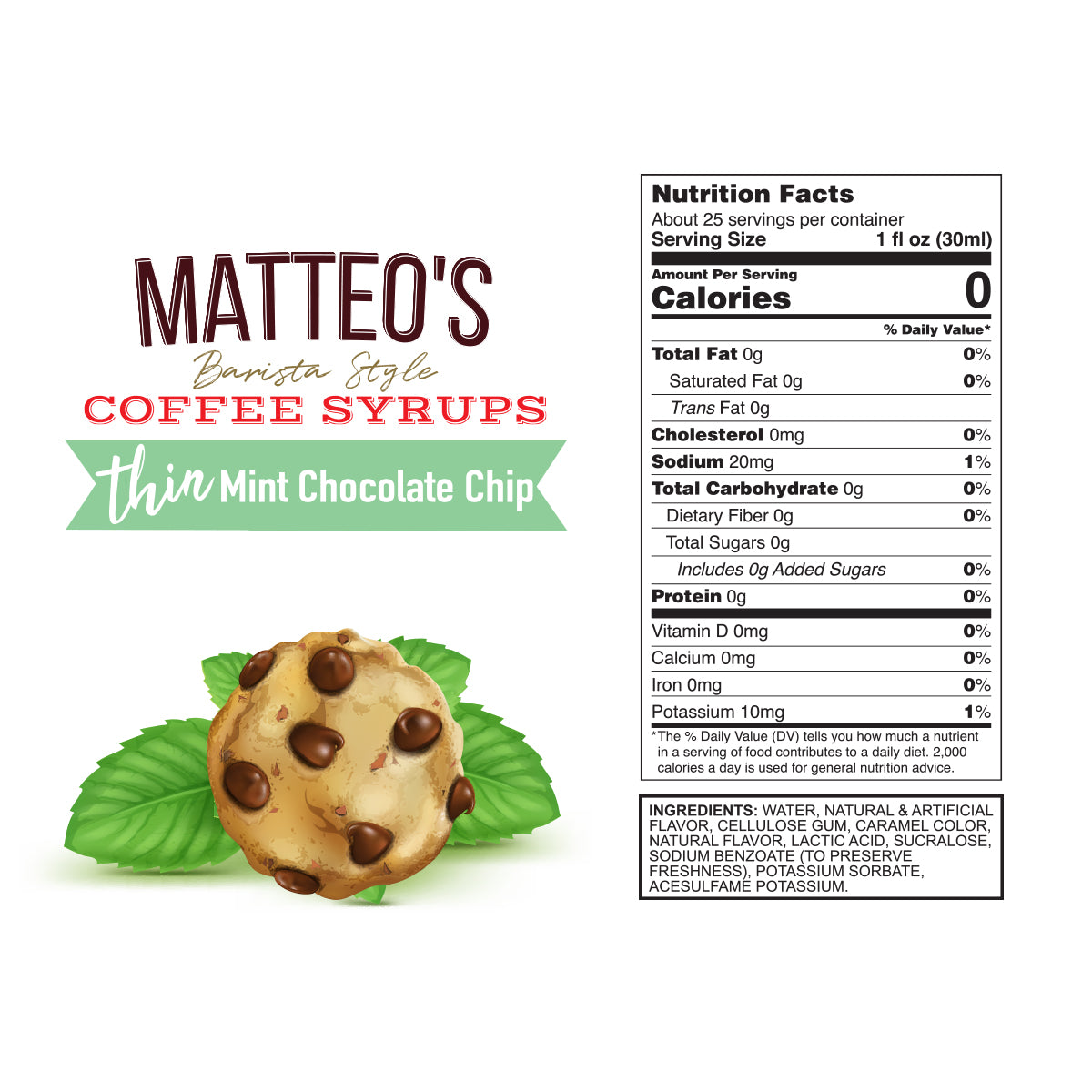 Sirop de café sans sucre, pépites de chocolat à la menthe — Nutrition Facts and Ingredients