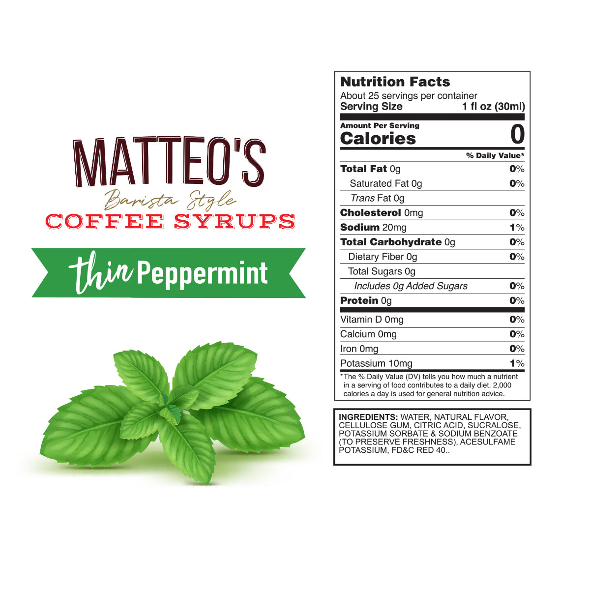 Sirop de café sans sucre, menthe poivrée — Nutrition Facts and Ingredients
