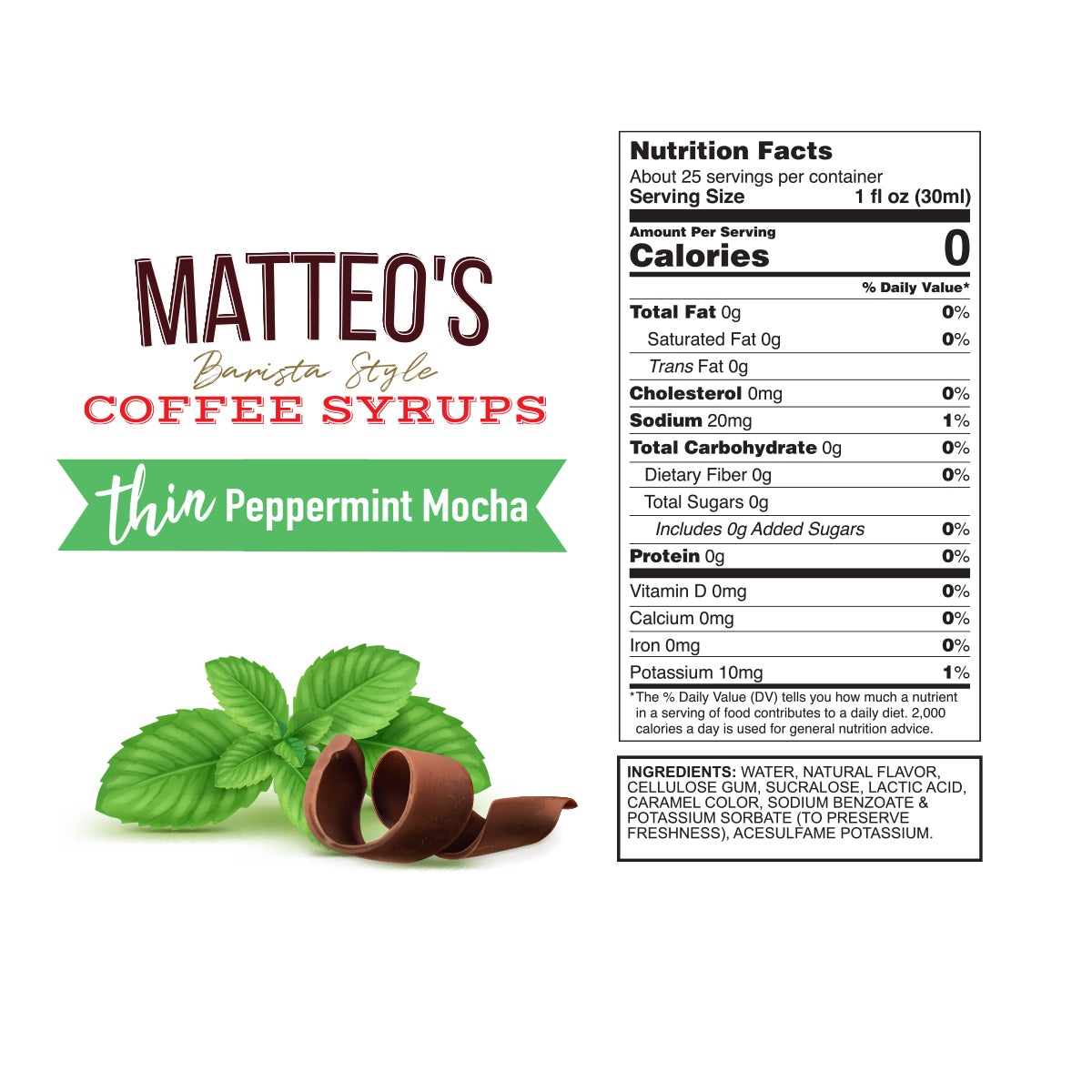 Sirop de café sans sucre, menthe poivrée moka — Nutrition Facts and Ingredients