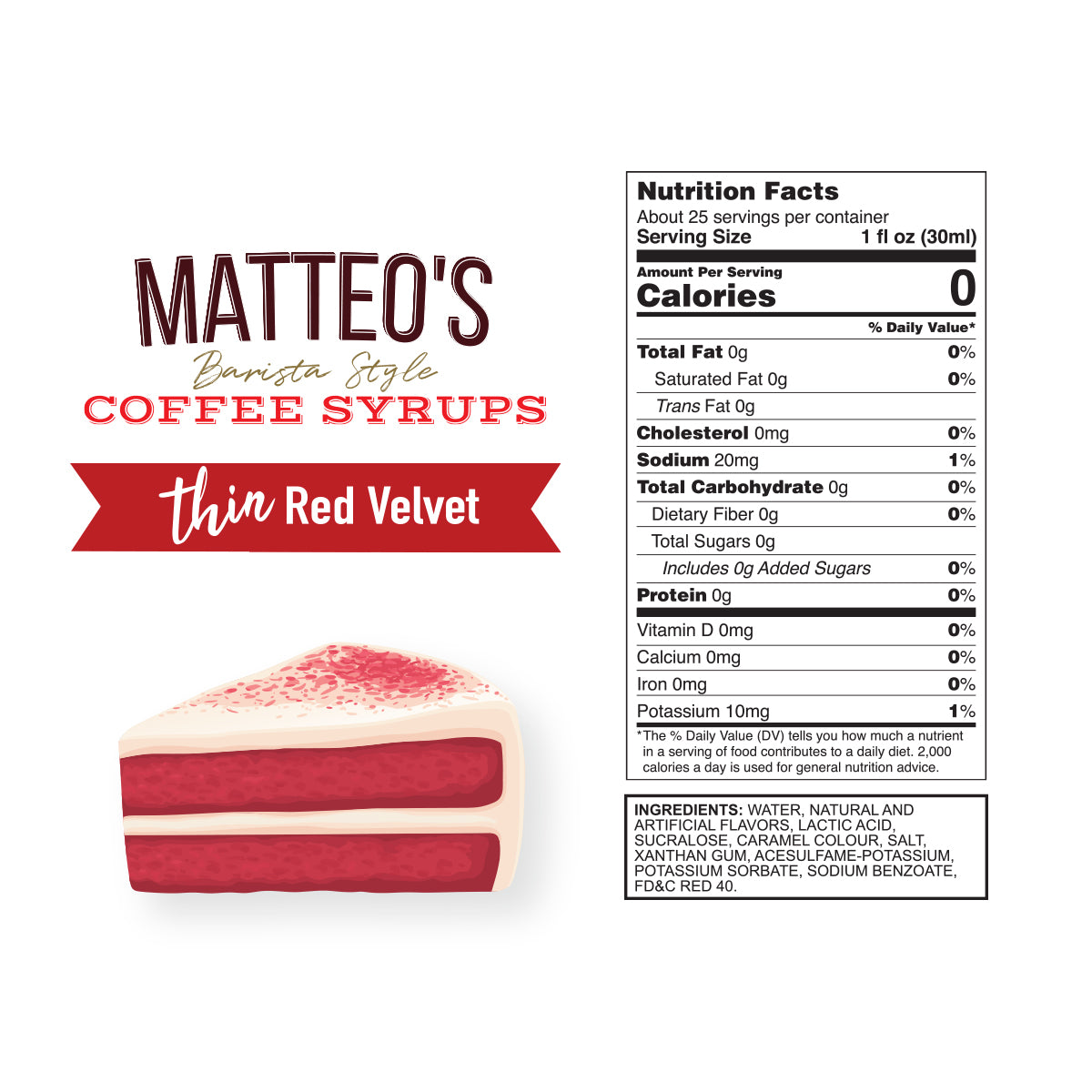 Sirop de café sans sucre, Red Velvet - Matteo's Coffee Syrup