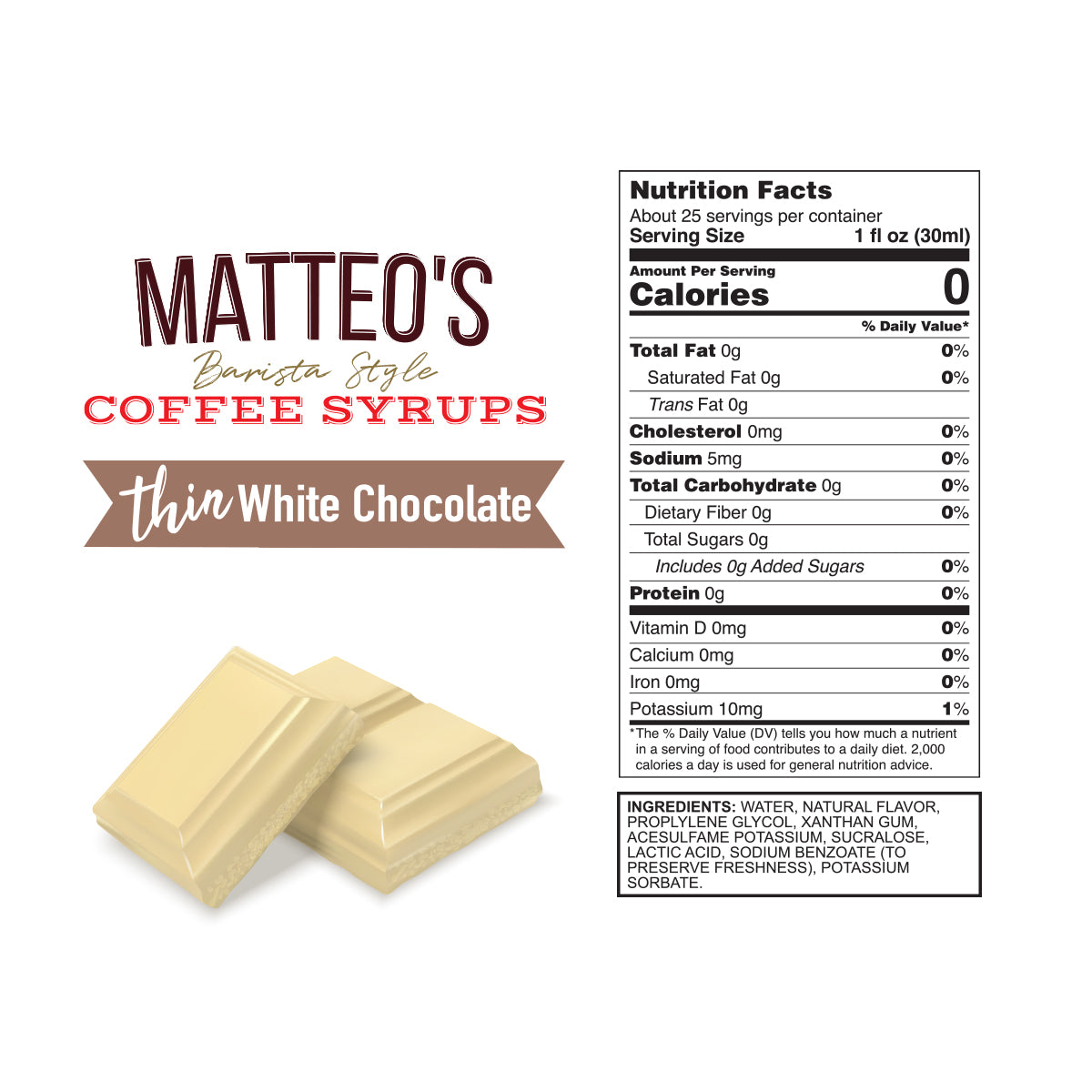 Sirop de café sans sucre, chocolat blanc — Nutrition Facts and Ingredients