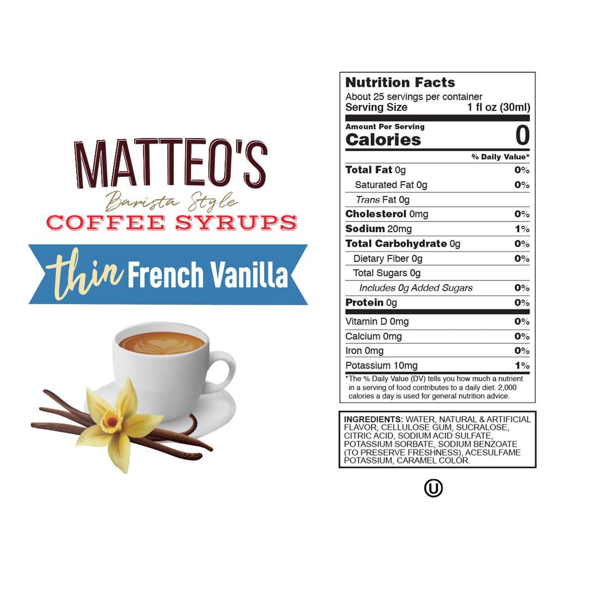 Sirop de café sans sucre de Matteo, vanille française