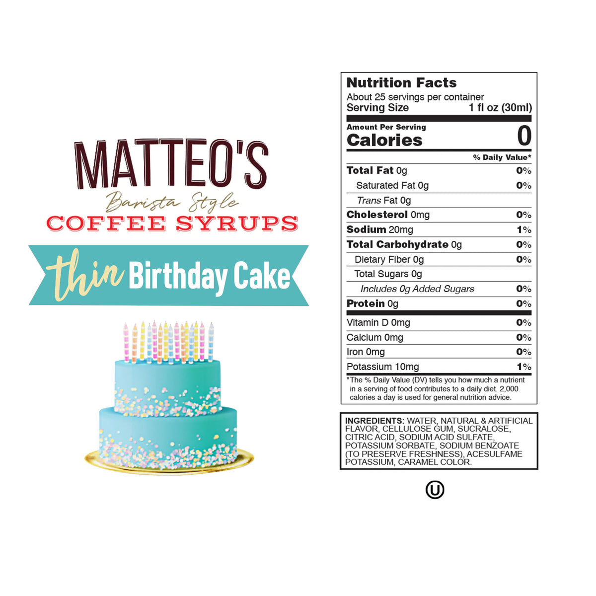 Sugar Free Coffee Syrup, Birthday Cake — Nutrition Facts and Ingredients