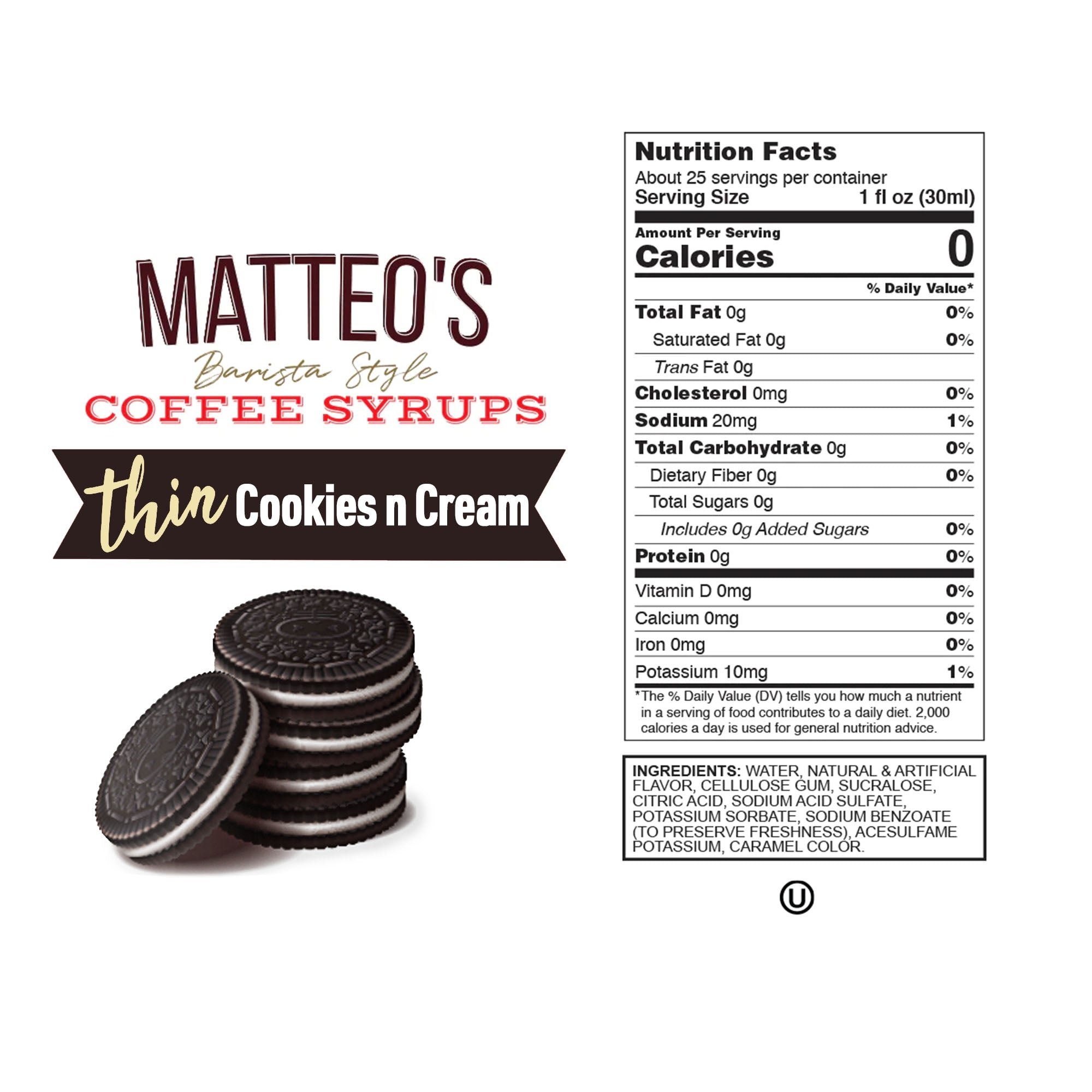 Sirop de café sans sucre de Matteo, cannelle vanille, 0 calories, 0 su