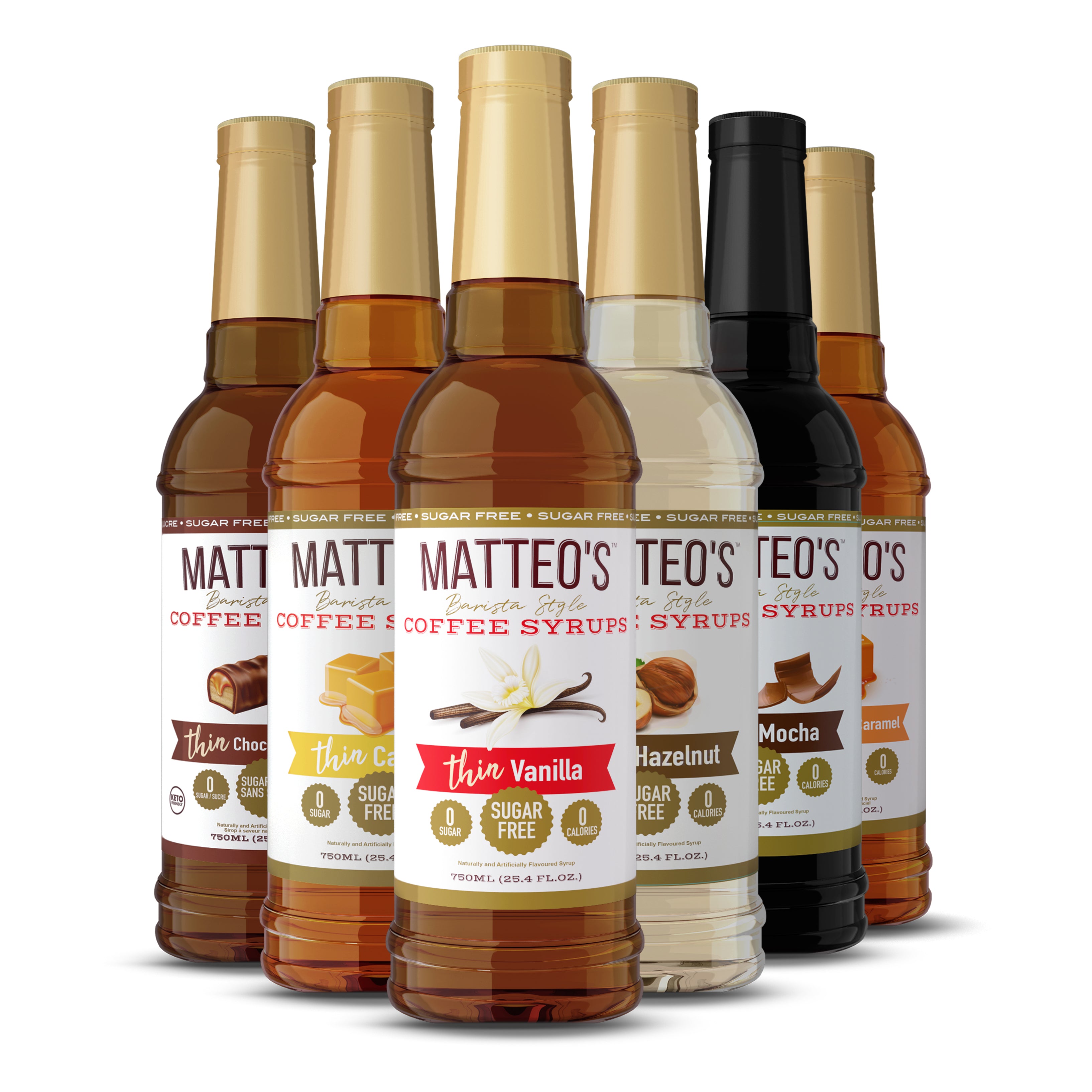 Sugar Free Coffee Syrup, Variety Pack, (6 Flavors) - Matteo's Coffee Syrup